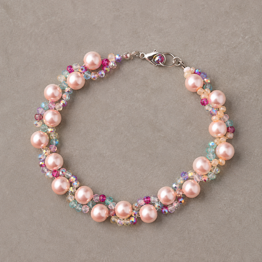 Blush Pearl and Crystal Cluster Bracelet, handmade by Remillie Jewellery