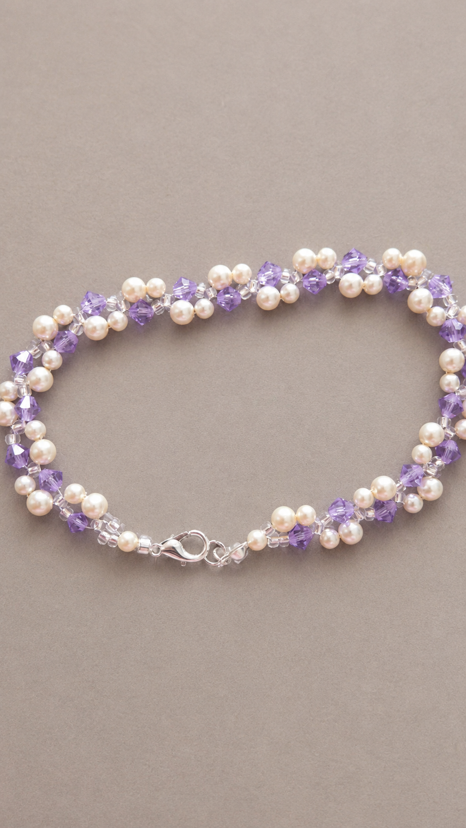 Lavender bicone and champagne glass pearl bracelet