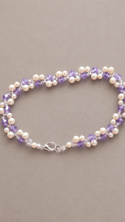 Lavender bicone and champagne glass pearl bracelet
