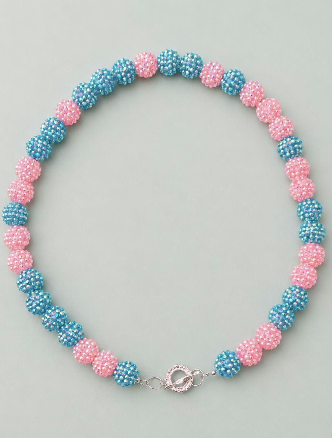 Pink Blue Beaded Statement Necklace by Remillie Jewellery