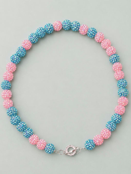 Pink Blue Beaded Statement Necklace by Remillie Jewellery