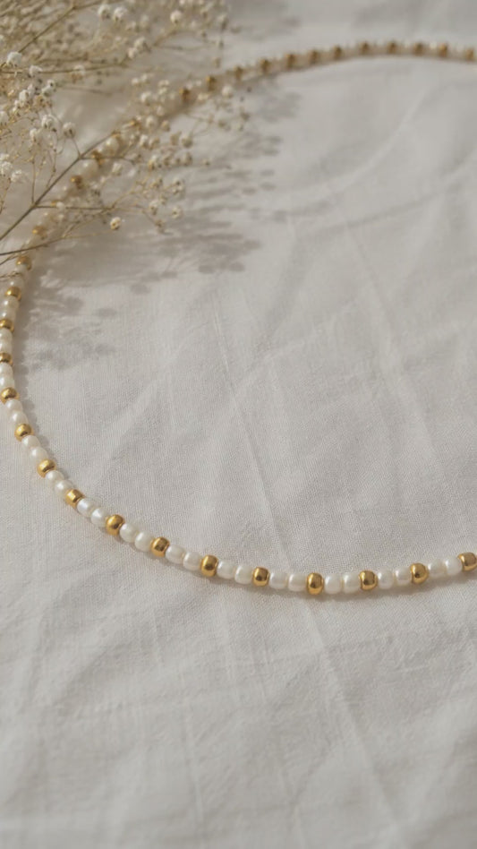 White and Gold Seed Bead Necklace
